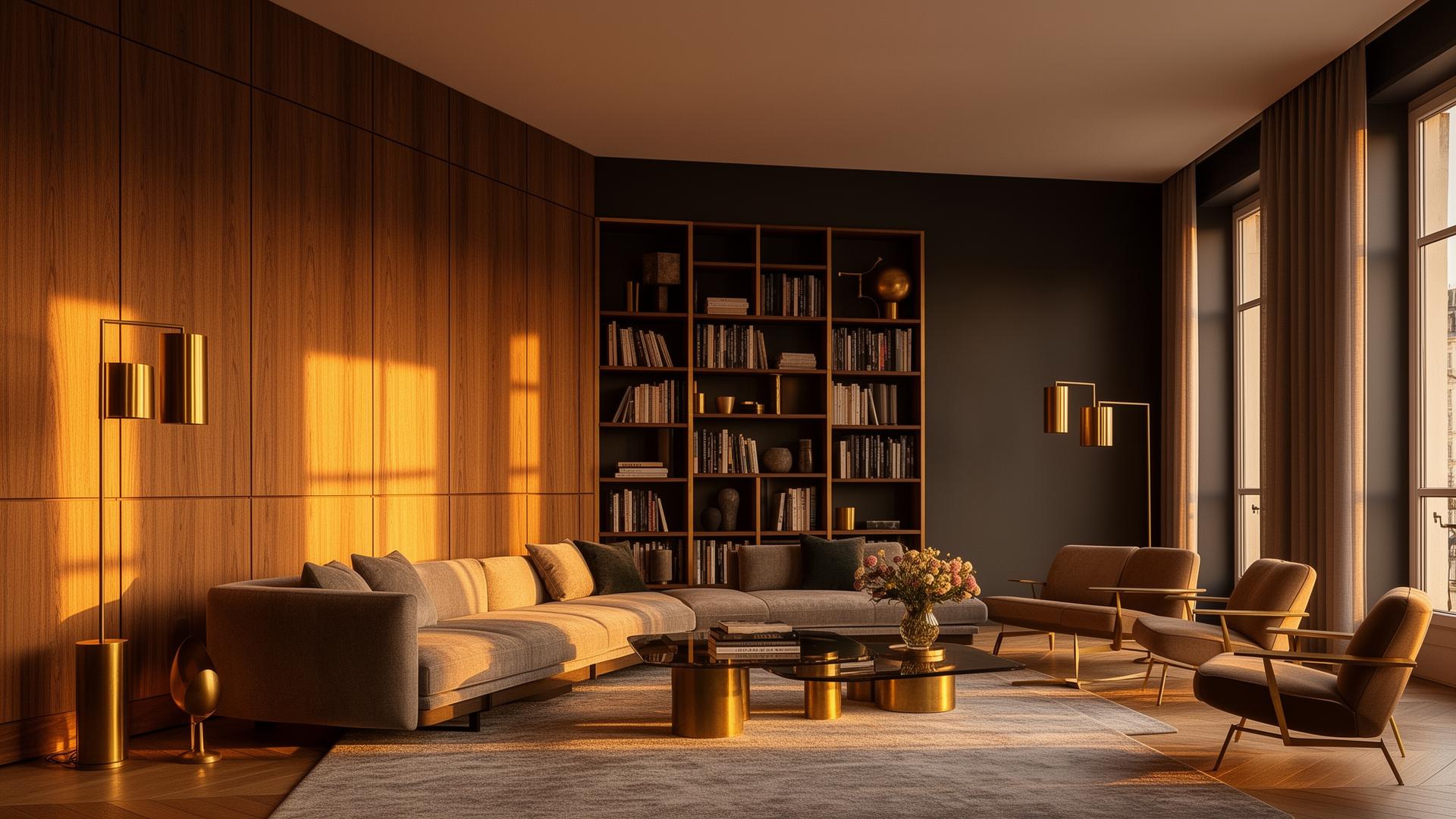 Salon parisien avec habillage bois sur mesure